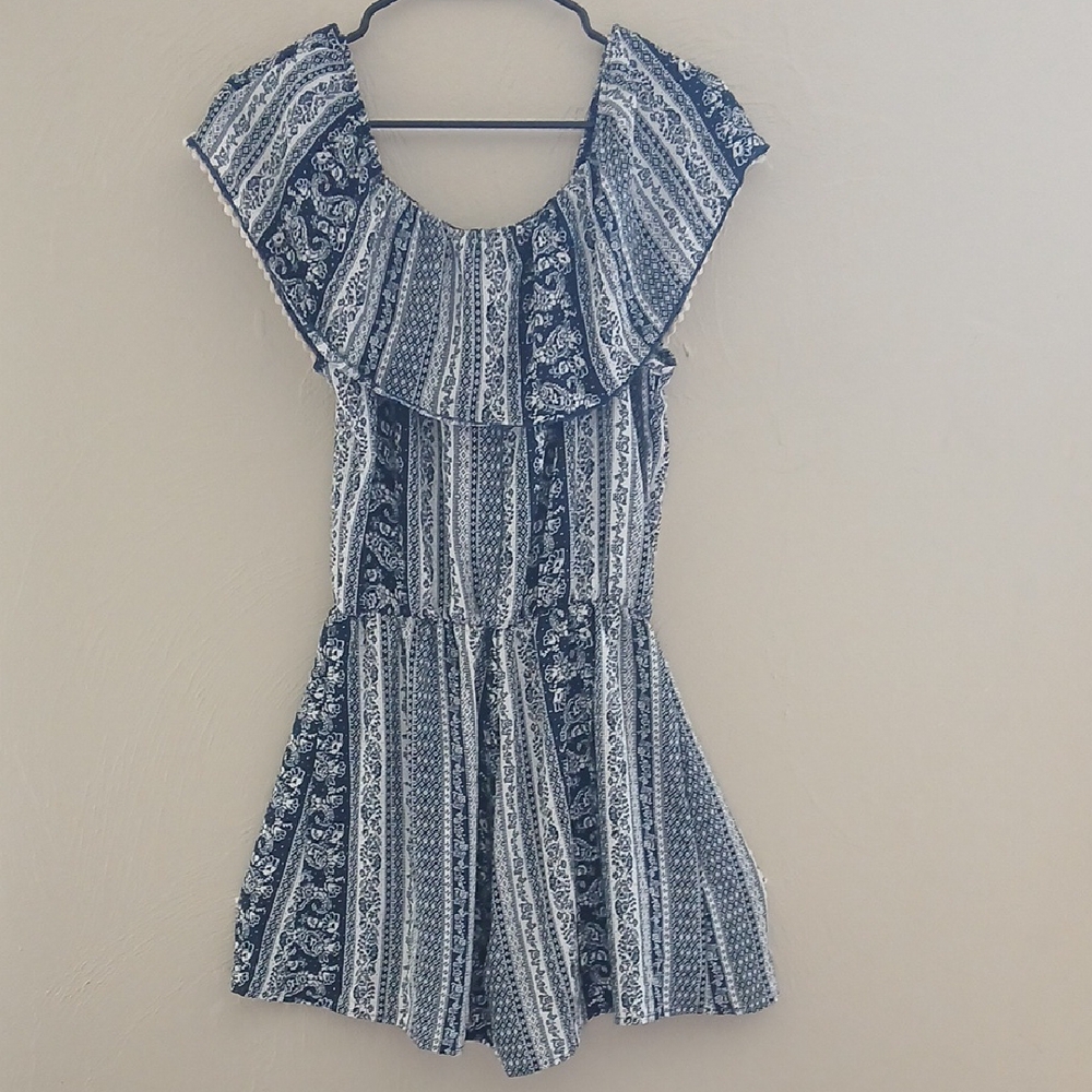 Moon Kiss Elegant Blue and White Patterned Romper Sz S - Picture 5 of 6